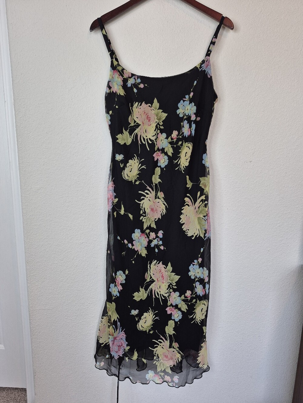 ​Connected Apparel Vintage Floral Mesh Overlay Slip Midii Dress‎ Size 14